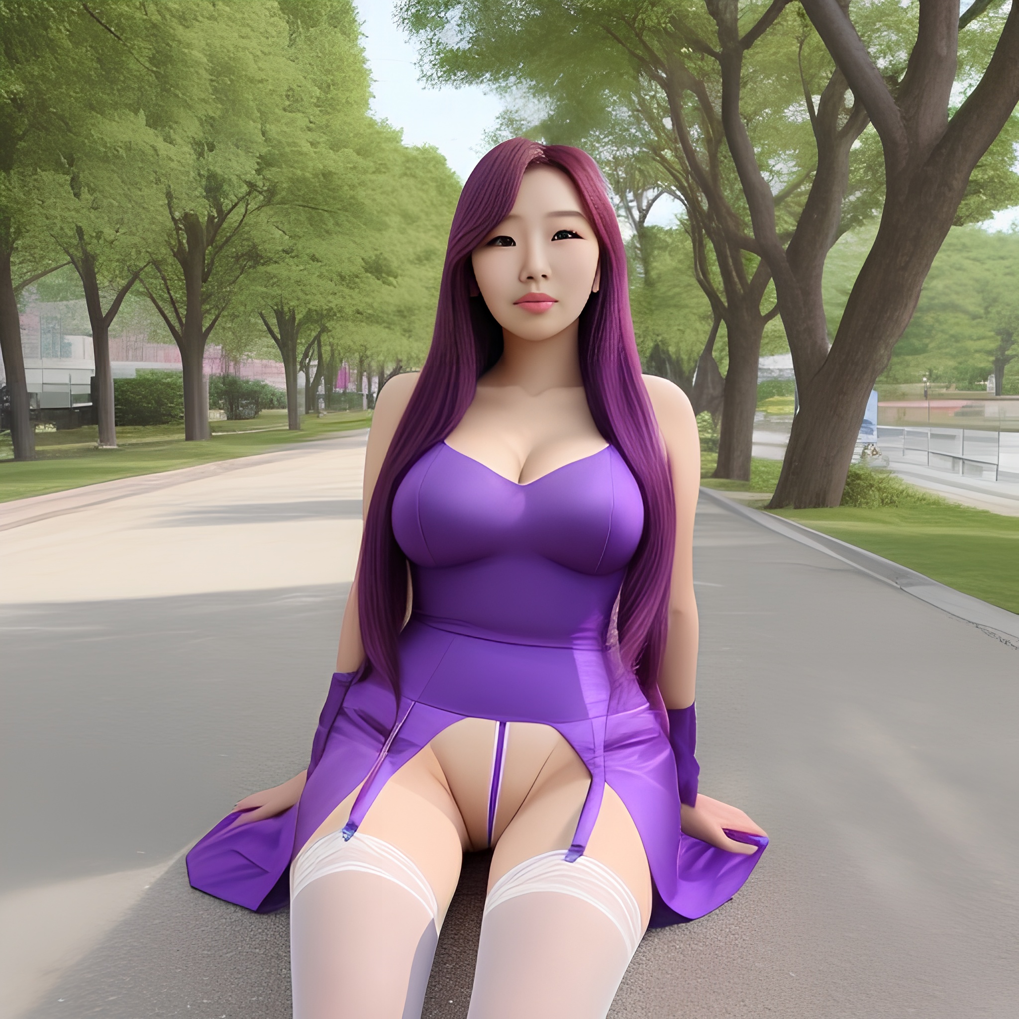 purple hair korean woma