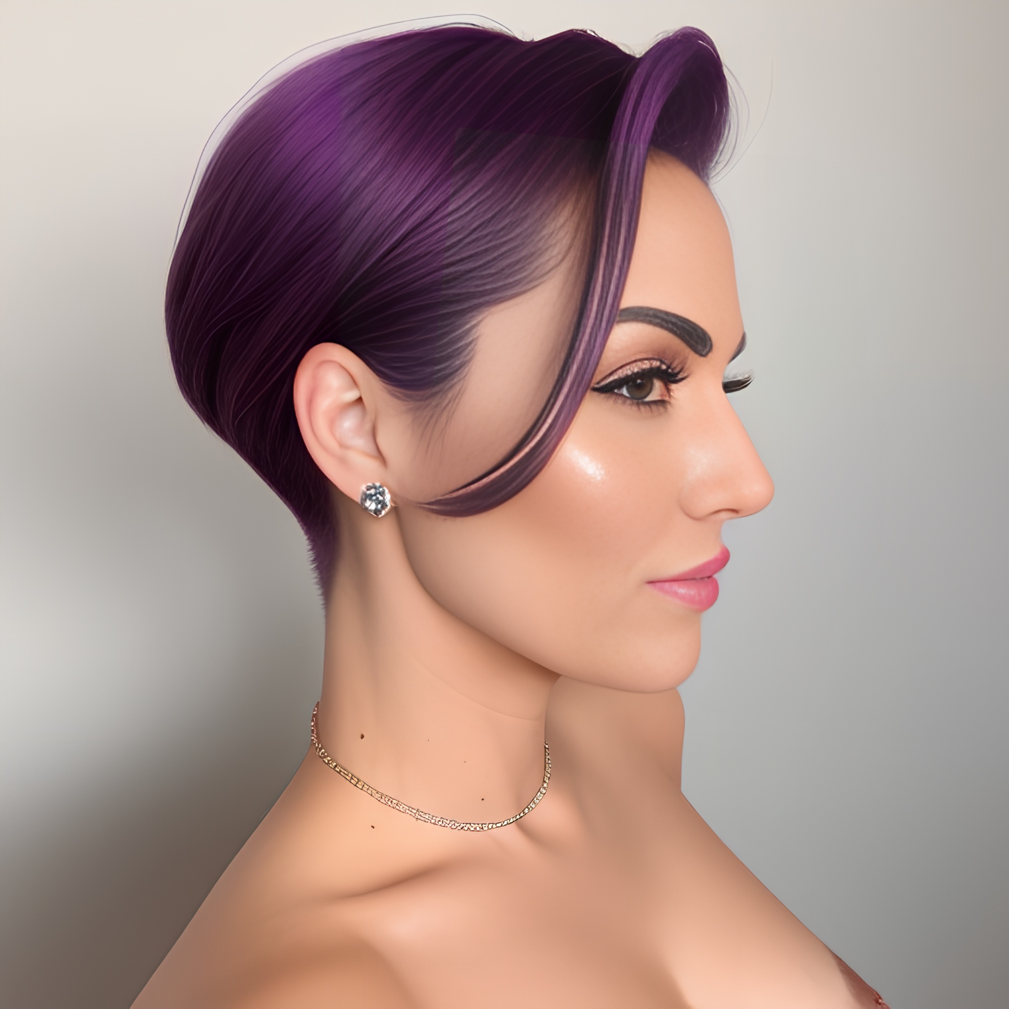 purple hair slicked miss universe mode