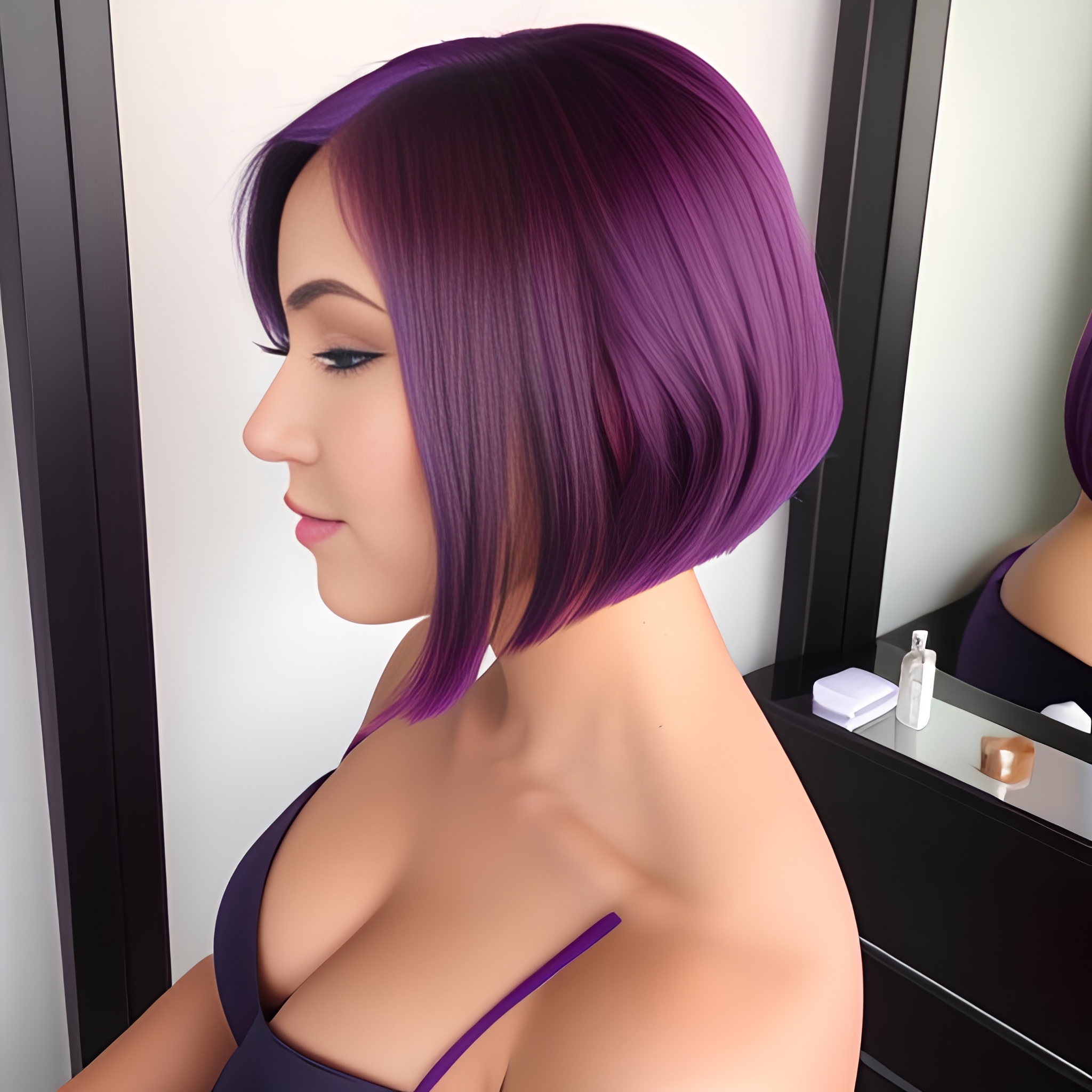 purple hair bobcut woma